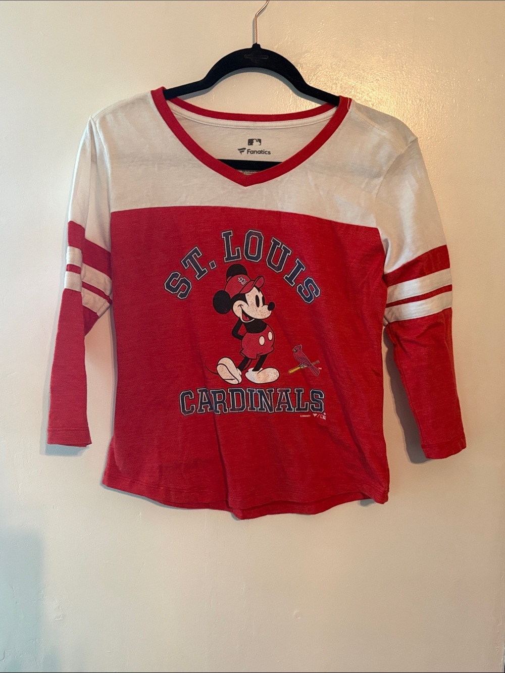 Fanatics Red and White St. Louis Cardinals Mickey Mouse Long-Sleeve Tee